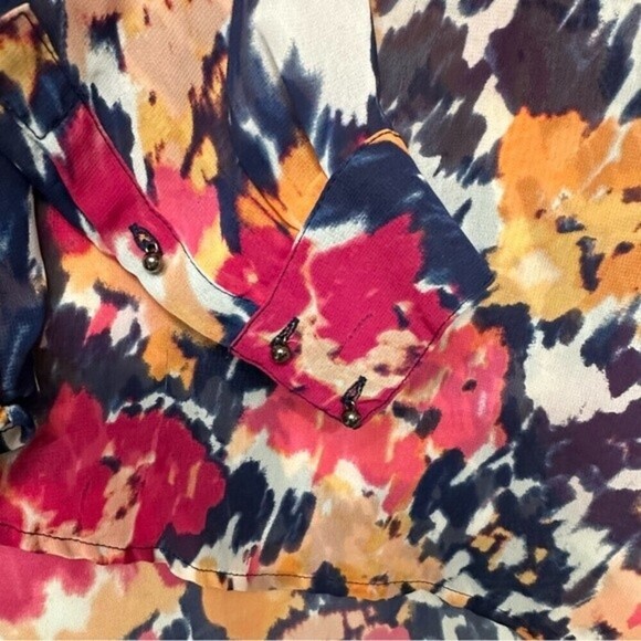 Liz Claiborne Watercolor Floral Abstract Long Sleeve Blouse Size Small - Picture 10 of 14